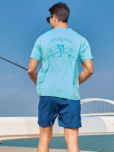 قمصان السباحة الرجالية Rash Guard UPF 50+ تي شيرت قصير الأكمام للشمس، سريع الجفاف، خفيف الوزن، قميص شاطئ للصيد in Saudi Arabia