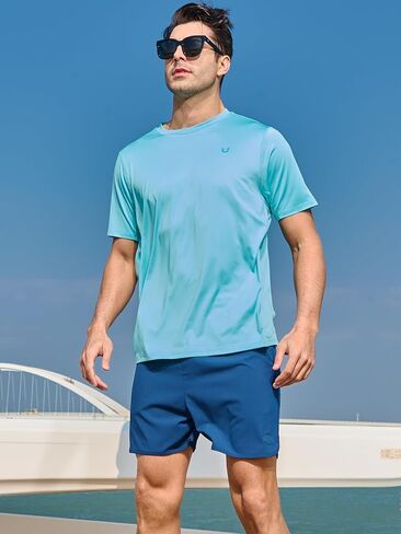 قمصان السباحة الرجالية Rash Guard UPF 50+ تي شيرت قصير الأكمام للشمس، سريع الجفاف، خفيف الوزن، قميص شاطئ للصيد in Saudi Arabia