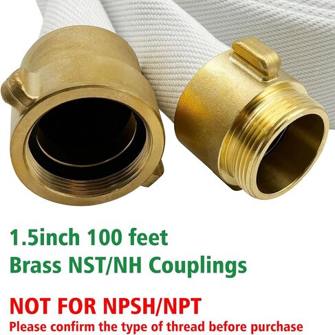 Fire Hose - 1 1/2 inches x 50' Lay Flat Water Hose - White Industrial Hose - NPSH Couplings in Saudi Arabia
