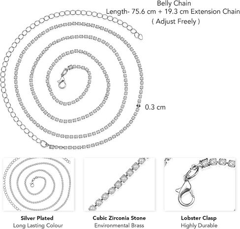 Aheli Cubic Zirconia Studded Body Chain Kamarbandh Dress Belly Waist Chain Belt Jewellery Gift for Women in Saudi Arabia