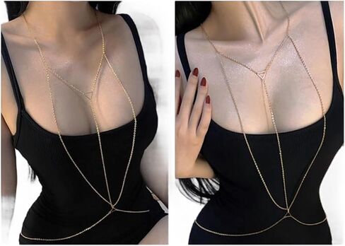 سلسلة حمالة صدر مثيرة من الذهب عيار 14 قيراط من نيوريال، مجوهرات للجسم بيكيني، سلسلة متقاطعة لخصر البطن بطبقات للنساء in Kuwait