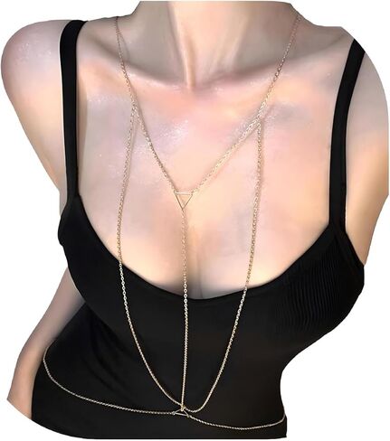 سلسلة حمالة صدر مثيرة من الذهب عيار 14 قيراط من نيوريال، مجوهرات للجسم بيكيني، سلسلة متقاطعة لخصر البطن بطبقات للنساء in Kuwait