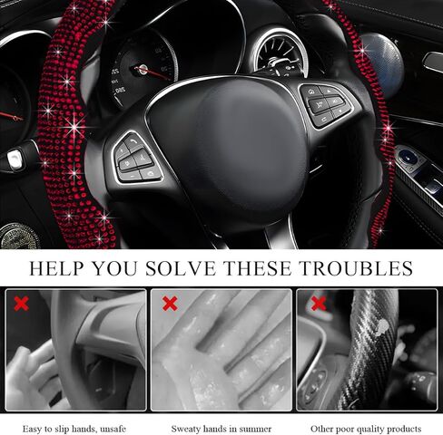 2PCS Steering Wheel Cover, Sparkling Rhinestone Segmented Steering Wheel Protector Fit 14-15.6 Inch, Non-Slip Wheel Wrap Cover Bling Car Interior Accessories for Women Girls (Black) in Kuwait