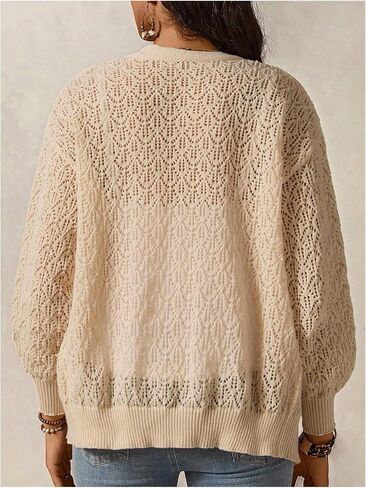 MakeMeChic Women's Maternity Fall Clothes Crochet Cardigan Sweaters Long Sleeve Tie V Neck Boho Pregnancy Tops in Saudi Arabia