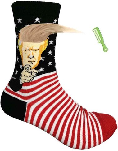 2024 Trump Socks with Hair, Donald Trump Realistic Hair Novelty Socks Gag Gifts with Free Comb in Saudi Arabia