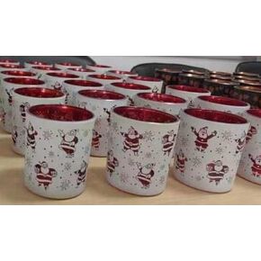 Christmas Traditions 3.25" Height Santa Pattern Designs Glass Candle Holders (Set of 4) Christmas Indoor Xmas Decor for Centerpieces & Party Decoration, w/4 Tea Light Candles (Santa-White) in Saudi Arabia
