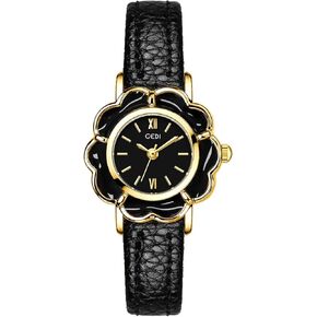 Women’s Fashion Petite Floral-Shaped Creative Gold Quartz Watch Lightweight Leather Band Elegant Ladies Dress Bracelet Wristwatch in Saudi Arabia