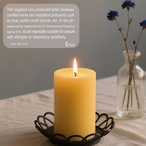 6 عبوات من شموع شمع النحل، شمعة طوارئ مشتعلة لمدة 210 ساعة، شموع عمودية من شمع النحل الطبيعي النقي بنسبة 100% للمنزل، شمعة عمود شمع النحل العضوية غير المعطرة للصلاة، بدون تنقيط وبدون دخان (2x4 بوصة) in Kuwait