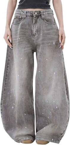 Aelfric Eden Baggy Barrel Jeans Ink Splash Wide Leg Jeans Womens Mens Retro Washed Unisex Streetwear Y2K Casual Denim Pants in Saudi Arabia
