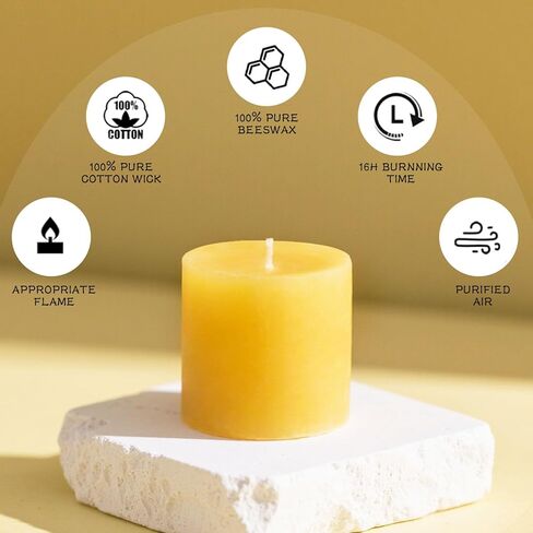 6 عبوات من شموع شمع النحل، شمعة طوارئ مشتعلة لمدة 210 ساعة، شموع عمودية من شمع النحل الطبيعي النقي بنسبة 100% للمنزل، شمعة عمود شمع النحل العضوية غير المعطرة للصلاة، بدون تنقيط وبدون دخان (2x4 بوصة) in Kuwait