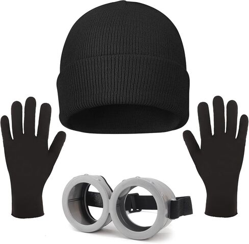 DRESHOW Costume Accessories Set Vintage Goggles Glasses Yellow Beanie Hats Black Gloves Halloween Cosplay Set for Women Men in Saudi Arabia