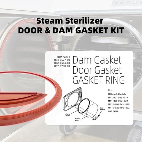 M11 Door Gasket Kit Fit for Midmark M11 Ultraclave & M11D Steam Sterilizers, includes Door Gasket and Dam Gasket #053-0527-00# 002-0504-00, Made from 100% High Quality Synthetic Silicone in Saudi Arabia