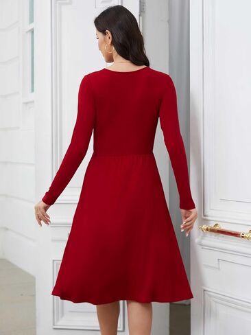 Women's Fall Winter Dresses for Women Casual Long Sleeve Pleated V Neck Semi Formal Party Dress in Saudi Arabia