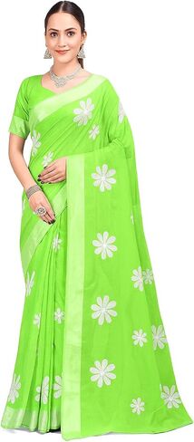 Women's Cotton Saree with Floral Embroidery Design & Mirror Work –Ethnic Wear For Festival with Unstitched Blouse in Saudi Arabia