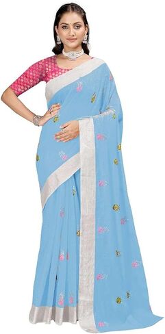 Women's Cotton Saree with Embroidery Design –Traditional Ethnic Wear Festival, Soft Fabric with Unstitched Blouse Piece in Saudi Arabia