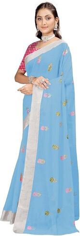 Women's Cotton Saree with Embroidery Design –Traditional Ethnic Wear Festival, Soft Fabric with Unstitched Blouse Piece in Saudi Arabia