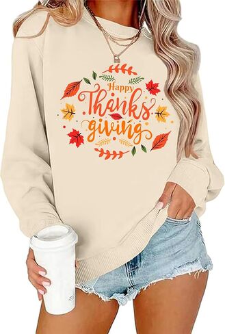 Happy Thanksgiving Sweatshirts for Women Pumpkin Letter Graphic Shirts Fall Thankful Long Sleeve Pullover Tops in Kuwait