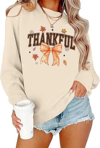 Happy Thanksgiving Sweatshirts for Women Pumpkin Letter Graphic Shirts Fall Thankful Long Sleeve Pullover Tops in Kuwait