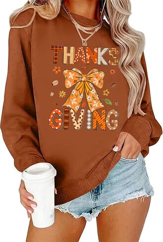 Happy Thanksgiving Sweatshirts for Women Pumpkin Letter Graphic Shirts Fall Thankful Long Sleeve Pullover Tops in Kuwait