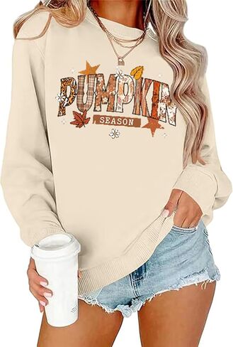 Happy Thanksgiving Sweatshirts for Women Pumpkin Letter Graphic Shirts Fall Thankful Long Sleeve Pullover Tops in Kuwait