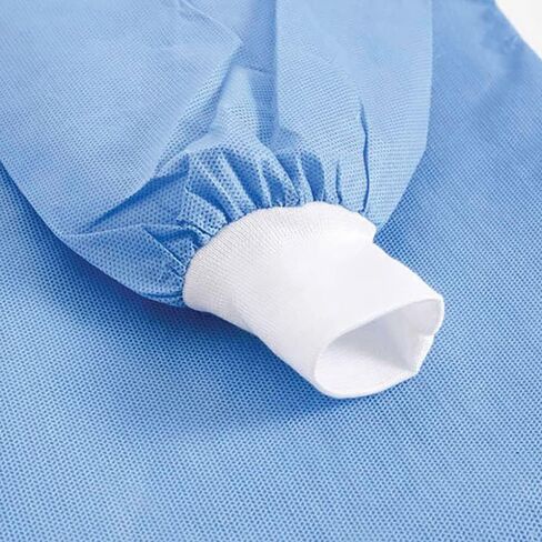100-Pack Level 2 Disposable Isolation Gown Baluster Fully Closed Double Tie Neck and Waist, SMS 35g, Knitted Cuffs, Blue, Unisex in Kuwait