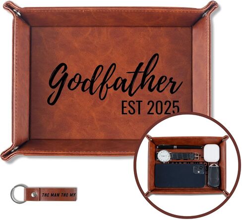 INNObeta Godfather Gifts Valet Tray، منظم تخزين سطح المكتب من جلد البولي يوريثان بجانب السرير وحامل العملات المعدنية للأب الروحي، مثالي لعيد الميلاد وعيد الميلاد وعيد الأب - EST 2025 in Saudi Arabia