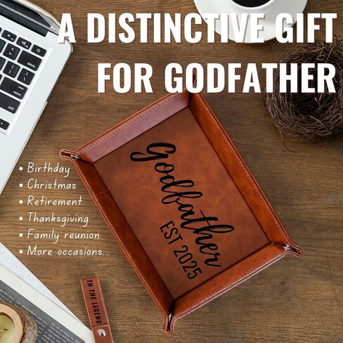 INNObeta Godfather Gifts Valet Tray، منظم تخزين سطح المكتب من جلد البولي يوريثان بجانب السرير وحامل العملات المعدنية للأب الروحي، مثالي لعيد الميلاد وعيد الميلاد وعيد الأب - EST 2025 in Saudi Arabia