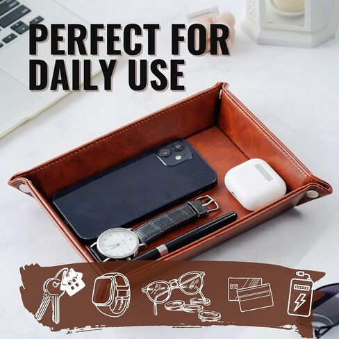 INNObeta Godfather Gifts Valet Tray، منظم تخزين سطح المكتب من جلد البولي يوريثان بجانب السرير وحامل العملات المعدنية للأب الروحي، مثالي لعيد الميلاد وعيد الميلاد وعيد الأب - EST 2025 in Saudi Arabia