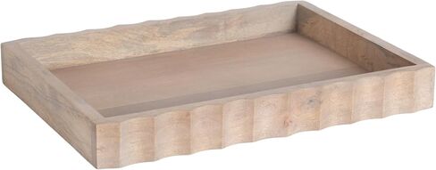 Kate and Laurel Lissi Decorative Rectangle Tray with Wavy Design; 16 x 12; Natural Wood; Modern Scalloped Serving Tray for Coffee Table Ottoman; Dining Table; or Entryway Catch-All Tray in Saudi Arabia