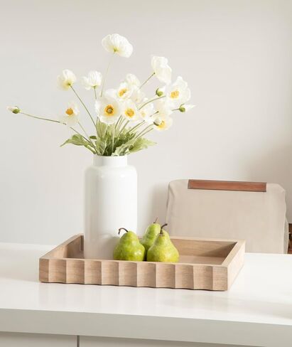 Kate and Laurel Lissi Decorative Rectangle Tray with Wavy Design; 16 x 12; Natural Wood; Modern Scalloped Serving Tray for Coffee Table Ottoman; Dining Table; or Entryway Catch-All Tray in Saudi Arabia