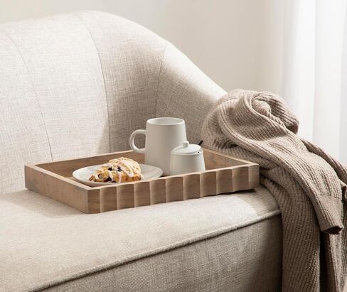 Kate and Laurel Lissi Decorative Rectangle Tray with Wavy Design; 16 x 12; Natural Wood; Modern Scalloped Serving Tray for Coffee Table Ottoman; Dining Table; or Entryway Catch-All Tray in Saudi Arabia