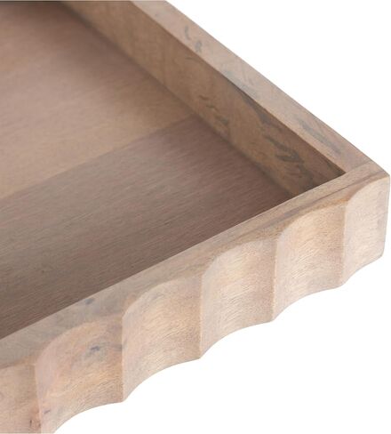 Kate and Laurel Lissi Decorative Rectangle Tray with Wavy Design; 16 x 12; Natural Wood; Modern Scalloped Serving Tray for Coffee Table Ottoman; Dining Table; or Entryway Catch-All Tray in Saudi Arabia