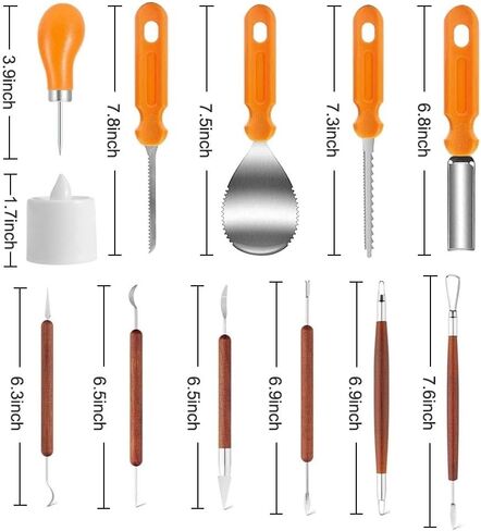 33 PCS Pumpkin Carving Kit, Stainless Steel Tools with Hammer DIY Stencils Pumpkin Carver Kit Carving Set for Halloween Decoration Safe for Kids Adults with 12 Candle Lights in Saudi Arabia