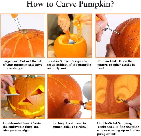 33 PCS Pumpkin Carving Kit, Stainless Steel Tools with Hammer DIY Stencils Pumpkin Carver Kit Carving Set for Halloween Decoration Safe for Kids Adults with 12 Candle Lights in Saudi Arabia