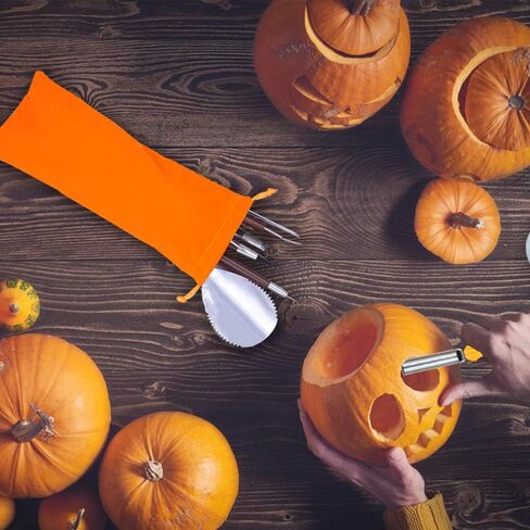 33 PCS Pumpkin Carving Kit, Stainless Steel Tools with Hammer DIY Stencils Pumpkin Carver Kit Carving Set for Halloween Decoration Safe for Kids Adults with 12 Candle Lights in Saudi Arabia
