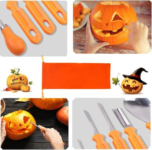 33 PCS Pumpkin Carving Kit, Stainless Steel Tools with Hammer DIY Stencils Pumpkin Carver Kit Carving Set for Halloween Decoration Safe for Kids Adults with 12 Candle Lights in Saudi Arabia