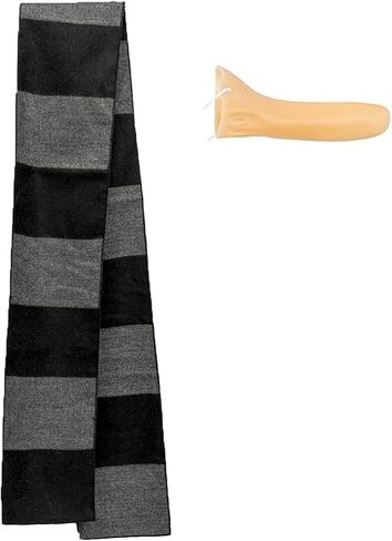 Long Striped Winter Scarf Black and Gray Color Block Pattern Halloween Costume Scarf with Fake Nose Prop in Saudi Arabia