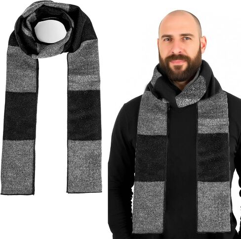 Long Striped Winter Scarf Black and Gray Color Block Pattern Halloween Costume Scarf with Fake Nose Prop in Saudi Arabia