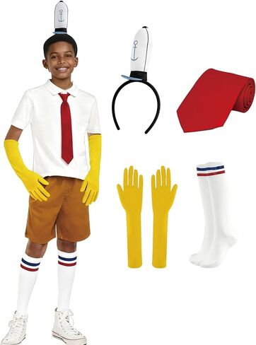 4Pcs Funny Sea Square Cartoon Character Costume for Halloween Headband+GlovesRed+Tie+Striped Socks in Saudi Arabia