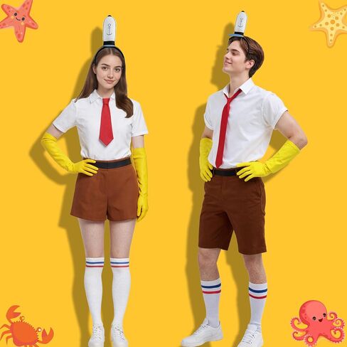4Pcs Funny Sea Square Cartoon Character Costume for Halloween Headband+GlovesRed+Tie+Striped Socks in Saudi Arabia