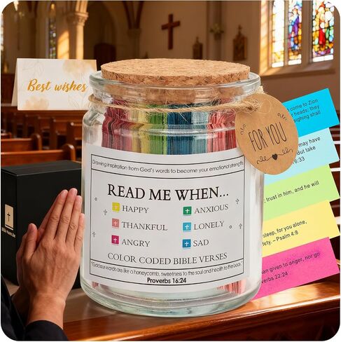 ANJAYLIA Bible Verse Jar with 90 Scripture Cards, Read Me When Prayer Jar, Christian Gift for Women, Faith Keepsake for Mom, Friends, Teens – Inspirational Birthday, Easter, Graduation Gift in Saudi Arabia