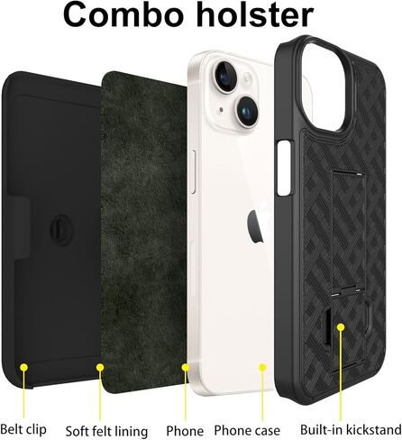 Ailiber for iPhone 16 Pro Case with Belt Clip, iPhone 16 Pro Holster Case with Screen Protector, Swivel Kickstand Holder, Slim Shockproof Shell Full Body Pouch Phone Cover for iPhone 16 Pro-Black in Saudi Arabia