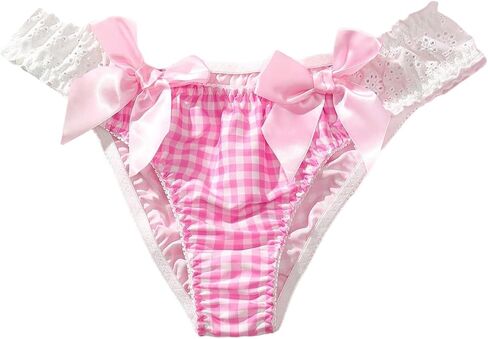 WDIRARA Women's Bow Gingham Satin Briefs Lace Trim Cute Low Rise Panties Underwear in Saudi Arabia