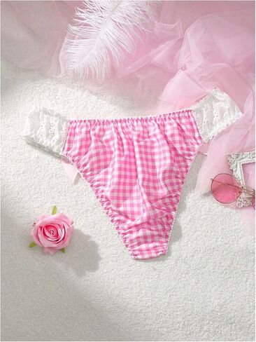 WDIRARA Women's Bow Gingham Satin Briefs Lace Trim Cute Low Rise Panties Underwear in Saudi Arabia