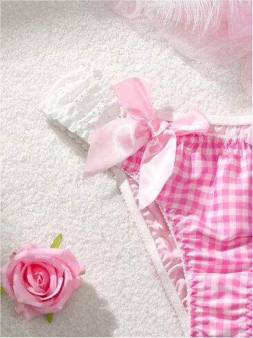 WDIRARA Women's Bow Gingham Satin Briefs Lace Trim Cute Low Rise Panties Underwear in Saudi Arabia