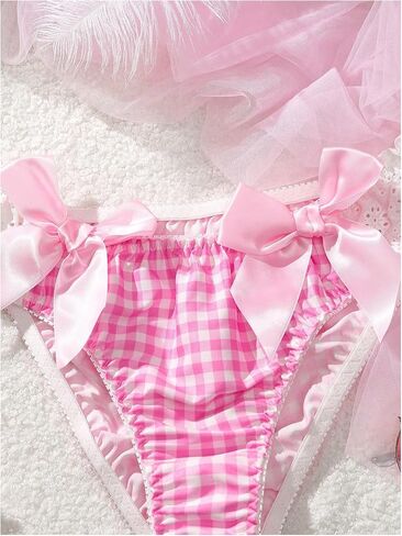 WDIRARA Women's Bow Gingham Satin Briefs Lace Trim Cute Low Rise Panties Underwear in Saudi Arabia