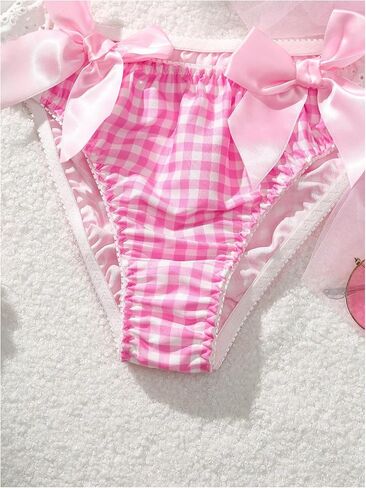 WDIRARA Women's Bow Gingham Satin Briefs Lace Trim Cute Low Rise Panties Underwear in Saudi Arabia