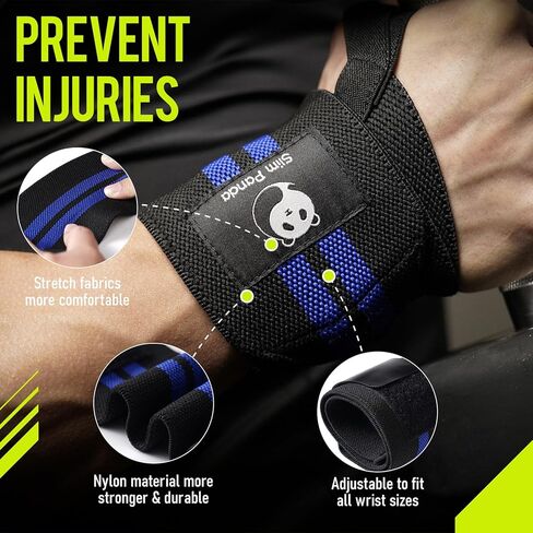 Slim Panda Weightlifting Wrist Wraps- Upgraded Wrist Support with Heavy Duty Thumb Loop for Powerlifting, Bodybuilding, and Weight Lifting Men & Women in Kuwait