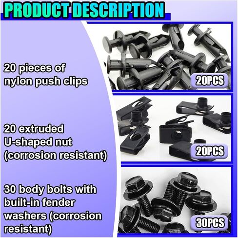 35PCS Engine Under Cover Splash Shield Guard Body Bolts, Car Front Bumper Liner U-Nuts Kit, Push Retainer Fastener Rivet Clips, Car Body Panel Bumper Clips (35PCS) in Saudi Arabia