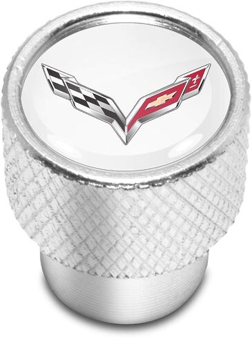for Chevrolet Corvette C7 Logo Black on Shining Silver Easy-Grip Aluminum Tire Valve Stem Caps - Official Licensed in Saudi Arabia